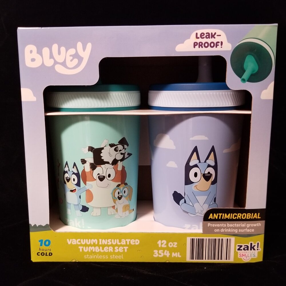 Zak! Bluey - Vacuum Insulated Tumbler Set - 12 oz - Leak-Proof! - Brand New